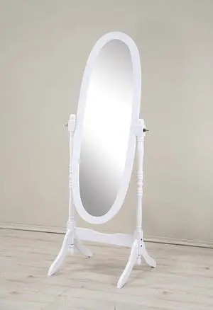 Traditional Queen Anna Style Wood Floor Cheval Mirror, White Finish Traditional Queen Anna Style Wood Floor Cheval Mirror, White Finish