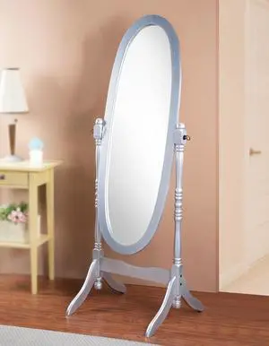 Traditional Queen Anna Style Wood Floor Cheval Mirror, Silver Finish Traditional Queen Anna Style Wood Floor Cheval Mirror, Silver Finish