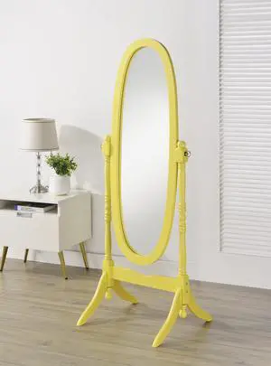 Traditional Queen Anna Style Wood Floor Cheval Mirror, Yellow Finish Traditional Queen Anna Style Wood Floor Cheval Mirror, Yellow Finish