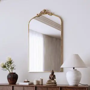 Wall Mirror 43x24 Inch Vintage Ornate Arched Floor Mirror Metal Framed Mirror Dressing Mirror, for Entryway, Living Room, Bedroom, Antique Bronze Wall Mirror 43x24 Inch Vintage Ornate Arched Floor Mirror Metal Framed Mirror Dressing Mirror, for Entryway, Living Room, Bedroom, Antique Bronze