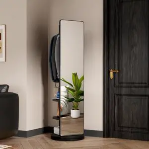 360° Rotating 69"x20" Multifunctional Full Length Mirror with Hook Storage Rack Coat Rack with Mirror Solid Wood Floor Mirror Bedroom Living Room Cloakroom Space Saving (black) 360° Rotating 69"x20" Multifunctional Full Length Mirror with Hook Storage Rack Coat Rack with Mirror Solid Wood Floor Mirror Bedroom Living Room Cloakroom Space Saving (black)