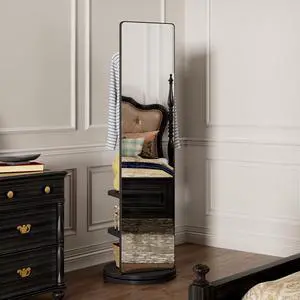 360° Rotating 66"x17.8" Multifunctional Full Length Mirror with Hook Storage Rack Coat Rack with Mirror Solid Wood Floor Mirror Bedroom Living Room Cloakroom Space Saving(black) 360° Rotating 66"x17.8" Multifunctional Full Length Mirror with Hook Storage Rack Coat Rack with Mirror Solid Wood Floor Mirror Bedroom Living Room Cloakroom Space Saving(black)