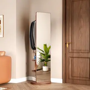 360° Rotating 69"x20" Multifunctional Full Length Mirror with Hook Storage Rack Coat Rack with Mirror Solid Wood Floor Mirror Bedroom Living Room Cloakroom Space Saving (walnut) 360° Rotating 69"x20" Multifunctional Full Length Mirror with Hook Storage Rack Coat Rack with Mirror Solid Wood Floor Mirror Bedroom Living Room Cloakroom Space Saving (walnut)
