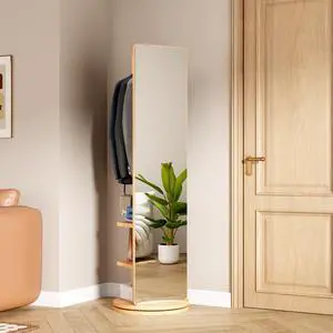 360° Rotating 69"x20" Multifunctional Full Length Mirror with Hook Storage Rack Coat Rack with Mirror Solid Wood Floor Mirror Bedroom Living Room Cloakroom Space Saving (natural wood) 360° Rotating 69"x20" Multifunctional Full Length Mirror with Hook Storage Rack Coat Rack with Mirror Solid Wood Floor Mirror Bedroom Living Room Cloakroom Space Saving (natural wood)