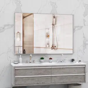 60"x40" Oversized Modern Rectangle Bathroom Mirror with Silver Frame Decorative Large Wall Mirrors for Bathroom Living Room Bedroom Vertical or Horizontal Wall Mounted mirror with Aluminum Frame 60"x40" Oversized Modern Rectangle Bathroom Mirror with Silver Frame Decorative Large Wall Mirrors for Bathroom Living Room Bedroom Vertical or Horizontal Wall Mounted mirror with Aluminum Frame
