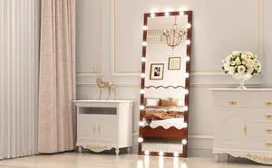 Hollywood Full Length Mirror with Lights Full Body Vanity Mirror with 3 Color Modes Wall Lighted Standing Floor Mirror for Dressing Room Bedroom Hotel Touch Control walnut 62.6"x23.3" Hollywood Full Length Mirror with Lights Full Body Vanity Mirror with 3 Color Modes Wall Lighted Standing Floor Mirror for Dressing Room Bedroom Hotel Touch Control walnut 62.6"x23.3"
