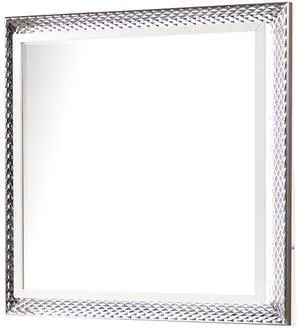 Fabio Contemporary Style Mirror Made with Diamond-Patterned Side Accents with LED Lighting and Wood in White Finish(INCLUDES ONLY MIRROR) Fabio Contemporary Style Mirror Made with Diamond-Patterned Side Accents with LED Lighting and Wood in White Finish(INCLUDES ONLY MIRROR)