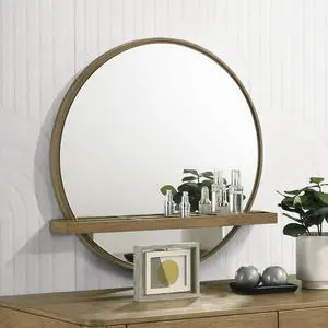 Benson Sand Wash Round Vanity Wall Mirror with Shelf Benson Sand Wash Round Vanity Wall Mirror with Shelf