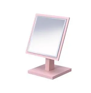 9.5" Tall Polyresin and Wood Make-Up Mirror on a Pedestal, Pastel Pink finish 9.5" Tall Polyresin and Wood Make-Up Mirror on a Pedestal, Pastel Pink finish