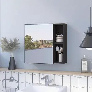Oman Medicine Cabinet, Three Internal Shelves, Single Door, Two External Shelves -Black Oman Medicine Cabinet, Three Internal Shelves, Single Door, Two External Shelves -Black