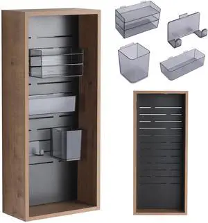 12'' Wall Mounted Storage Cabinet without door, Storage Cabinet with 4 DIY Accessories-Frosted Plastic Bins & Hooks,Plywood(MC239EIMO) 12'' Wall Mounted Storage Cabinet without door, Storage Cabinet with 4 DIY Accessories-Frosted Plastic Bins & Hooks,Plywood(MC239EIMO)
