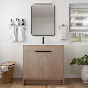 36 Inch Freestanding Bathroom Vanity with White Ceramic Sink & 2 Soft-Close Cabinet Doors (BVB02436PLO-F-BL9090B),W1286S00063 36 Inch Freestanding Bathroom Vanity with White Ceramic Sink & 2 Soft-Close Cabinet Doors (BVB02436PLO-F-BL9090B),W1286S00063