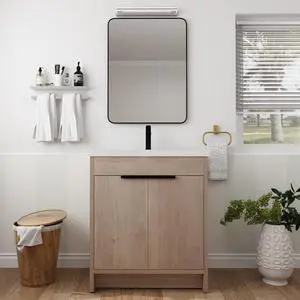 30 Inch Freestanding Bathroom Vanity with White Resin Sink & 2 Soft-Close Cabinet Doors (BVB02430PLO-GRB3040) 30 Inch Freestanding Bathroom Vanity with White Resin Sink & 2 Soft-Close Cabinet Doors (BVB02430PLO-GRB3040)