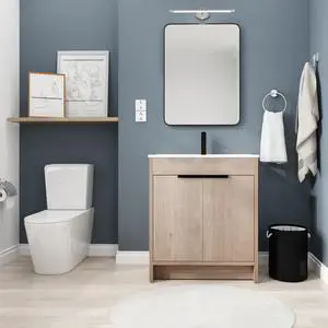 30 Inch Freestanding Bathroom Vanity with White Ceramic Sink & 2 Soft-Close Cabinet Doors (BVB02430PLO-BL9075B)=W999S00063 30 Inch Freestanding Bathroom Vanity with White Ceramic Sink & 2 Soft-Close Cabinet Doors (BVB02430PLO-BL9075B)=W999S00063