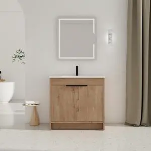 36" Freestanding Bathroom Vanity with White Ceramic Sink & 2 Soft-Close Cabinet Doors ((KD-PACKING),BVB02436IMO-F-BL9090B 36" Freestanding Bathroom Vanity with White Ceramic Sink & 2 Soft-Close Cabinet Doors ((KD-PACKING),BVB02436IMO-F-BL9090B
