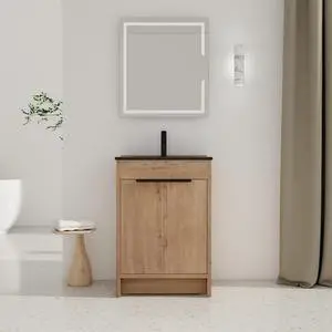 24" Freestanding Bathroom Vanity with Black Ceramic Sink & 2 Soft-Close Cabinet Doors ((KD-PACKING) 24" Freestanding Bathroom Vanity with Black Ceramic Sink & 2 Soft-Close Cabinet Doors ((KD-PACKING)