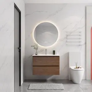 30" Wall-Mounted Bathroom Vanity With Ceramic Sink, 2-Soft Close Drawers, KD-Package 30" Wall-Mounted Bathroom Vanity With Ceramic Sink, 2-Soft Close Drawers, KD-Package