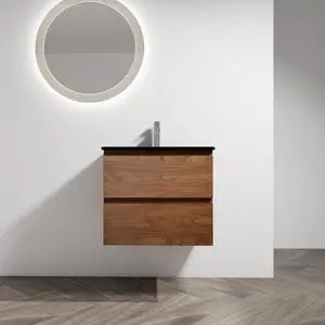 24" Wall-Mounted Bathroom Vanity With Black Ceramic Sink, 2-Soft Close Drawers, KD-Package 24" Wall-Mounted Bathroom Vanity With Black Ceramic Sink, 2-Soft Close Drawers, KD-Package