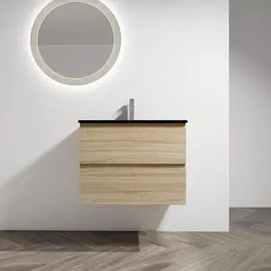 30" Wall-Mounted Bathroom Vanity With Black Ceramic Sink, 2-Soft Close Drawers, KD-Package 30" Wall-Mounted Bathroom Vanity With Black Ceramic Sink, 2-Soft Close Drawers, KD-Package