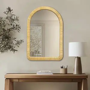 39.00x26.00x1.20" Natural Rattan Arched Wall Mirror 39.00x26.00x1.20" Natural Rattan Arched Wall Mirror