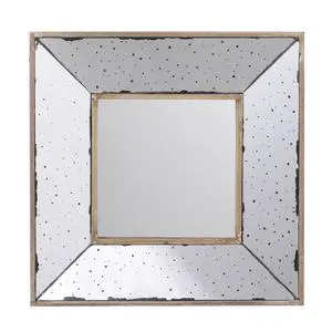 Joe 12 Inch Square Wall Mirror, 3 Dimensional, Speckled Off White and Brown Joe 12 Inch Square Wall Mirror, 3 Dimensional, Speckled Off White and Brown