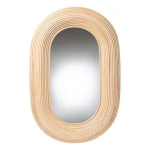 Modern Bohemian Natural Brown Rattan Oval Accent Wall Mirror Modern Bohemian Natural Brown Rattan Oval Accent Wall Mirror