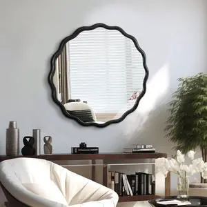 Solid Wood Wavy Mirror-Black Mirror Wall Decor 31" x 31" Modern Mirror Wall Decor for Bathroom, Bedroom, Living Room, Dining Room, Cloakroom, Entryway Solid Wood Wavy Mirror-Black Mirror Wall Decor 31" x 31" Modern Mirror Wall Decor for Bathroom, Bedroom, Living Room, Dining Room, Cloakroom, Entryway