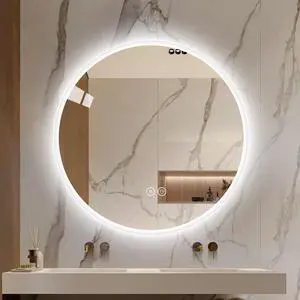 Round LED bathroom mirror with light, wall-mounted vanity mirror, anti-fog, adjustable color temperature and dimming function, suitable for makeup mirrors in bedrooms and bathrooms Round LED bathroom mirror with light, wall-mounted vanity mirror, anti-fog, adjustable color temperature and dimming function, suitable for makeup mirrors in bedrooms and bathrooms