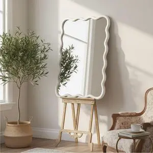White Color 24"x36" Wavy Rectangle Solid Wood Frame Decorative Mirror,For Bedroom, Bathroom, Living Room, Entryway White Color 24"x36" Wavy Rectangle Solid Wood Frame Decorative Mirror,For Bedroom, Bathroom, Living Room, Entryway