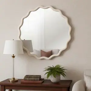 White 36 inch Wavy Round Solid Wood Frame Decorative Mirror,For Bedroom, Bathroom, Living Room, Entryway White 36 inch Wavy Round Solid Wood Frame Decorative Mirror,For Bedroom, Bathroom, Living Room, Entryway