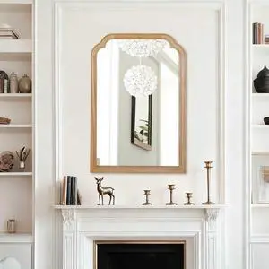 Natural Wood Color 24" x 36" Solid Wood Frame Rounded Corner Decorative Mirror, For Bedroom, Bathroom, Living Room, Entryway Natural Wood Color 24" x 36" Solid Wood Frame Rounded Corner Decorative Mirror, For Bedroom, Bathroom, Living Room, Entryway