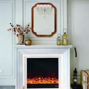 Yellowish Brown Color 24" x 36" Solid Wood Frame Rounded Corner Decorative Mirror, For Bedroom, Bathroom, Living Room, Entryway Yellowish Brown Color 24" x 36" Solid Wood Frame Rounded Corner Decorative Mirror, For Bedroom, Bathroom, Living Room, Entryway