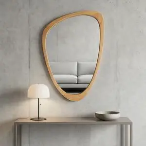 OAK Color 20"x30" Irregular Solid Wood Frame Decorative Mirror,For Bedroom, Bathroom, Living Room, Entryway OAK Color 20"x30" Irregular Solid Wood Frame Decorative Mirror,For Bedroom, Bathroom, Living Room, Entryway