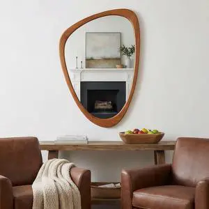 Yellowish Brown 20"x30" Irregular Solid Wood Frame Decorative Mirror,For Bedroom, Bathroom, Living Room, Entryway Yellowish Brown 20"x30" Irregular Solid Wood Frame Decorative Mirror,For Bedroom, Bathroom, Living Room, Entryway