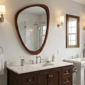 Black Walnut Color 20"x30" Irregular Solid Wood Frame Decorative Mirror,For Bedroom, Bathroom, Living Room, Entryway Black Walnut Color 20"x30" Irregular Solid Wood Frame Decorative Mirror,For Bedroom, Bathroom, Living Room, Entryway