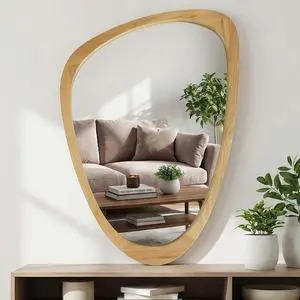 OAK Color 24"x36" Irregular Solid Wood Frame Decorative Mirror,For Bedroom, Bathroom, Living Room, Entryway OAK Color 24"x36" Irregular Solid Wood Frame Decorative Mirror,For Bedroom, Bathroom, Living Room, Entryway