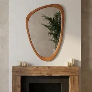 Yellowish Brown 24"x36" Irregular Solid Wood Frame Decorative Mirror,For Bedroom, Bathroom, Living Room, Entryway Yellowish Brown 24"x36" Irregular Solid Wood Frame Decorative Mirror,For Bedroom, Bathroom, Living Room, Entryway