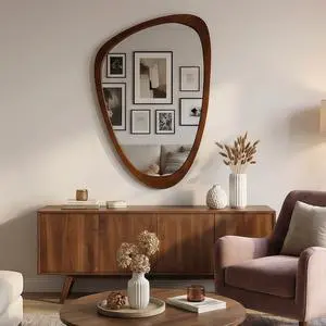 Black Walnut Wood Color 24"x36" Irregular Solid Wood Frame Decorative Mirror,For Bedroom, Bathroom, Living Room, Entryway Black Walnut Wood Color 24"x36" Irregular Solid Wood Frame Decorative Mirror,For Bedroom, Bathroom, Living Room, Entryway