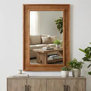 Yellowish Brown 20"x30" Rattan Rectangle Solid Wood Frame Decorative Mirror,For Farmhouse,Bathroom,Home Decor,Entryway Yellowish Brown 20"x30" Rattan Rectangle Solid Wood Frame Decorative Mirror,For Farmhouse,Bathroom,Home Decor,Entryway