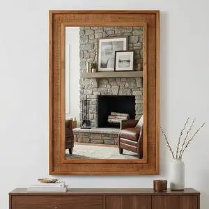Yellowish Brown 24"x36" Rattan Rectangle Solid Wood Frame Decorative Mirror,For Farmhouse,Bathroom,Home Decor,Entryway Yellowish Brown 24"x36" Rattan Rectangle Solid Wood Frame Decorative Mirror,For Farmhouse,Bathroom,Home Decor,Entryway