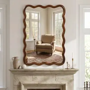 Black Walnut Color 24"x36" Wavy Rectangle Solid Wood Frame Decorative Mirror,For Bedroom, Bathroom, Living Room, Entryway Black Walnut Color 24"x36" Wavy Rectangle Solid Wood Frame Decorative Mirror,For Bedroom, Bathroom, Living Room, Entryway
