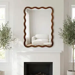 Black Walnut Color 30"x40" Wavy Rectangle Solid Wood Frame Decorative Mirror,For Bedroom, Bathroom, Living Room, Entryway Black Walnut Color 30"x40" Wavy Rectangle Solid Wood Frame Decorative Mirror,For Bedroom, Bathroom, Living Room, Entryway