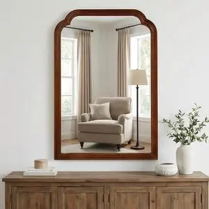 Black Walnut Color 24" x 36" Solid Wood Frame Rounded Corner Decorative Mirror, For Bedroom, Bathroom, Living Room, Entryway Black Walnut Color 24" x 36" Solid Wood Frame Rounded Corner Decorative Mirror, For Bedroom, Bathroom, Living Room, Entryway