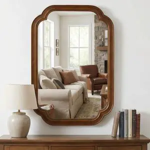 Black Walnut Color 20" x 30" Solid Wood Frame Rounded Corner Decorative Mirror, For Bedroom, Bathroom, Living Room, Entryway Black Walnut Color 20" x 30" Solid Wood Frame Rounded Corner Decorative Mirror, For Bedroom, Bathroom, Living Room, Entryway