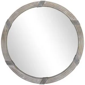 HOMCOM 30.75" Wood Wall Mirror, Farmhouse Decorative e Round Mirror for Wall Decor in Living Room, Bedroom, Natural Wood Color HOMCOM 30.75" Wood Wall Mirror, Farmhouse Decorative e Round Mirror for Wall Decor in Living Room, Bedroom, Natural Wood Color
