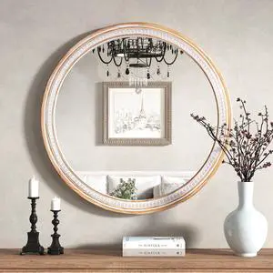 30" Round Solid Wood Farmhouse Wall Mirror,Rustic Boho Circle Decorative Mirrors for Bathroom,Shabby Chic Wall Mounted Mirror for Bathroom Vanity Living Room Entryway 30" Round Solid Wood Farmhouse Wall Mirror,Rustic Boho Circle Decorative Mirrors for Bathroom,Shabby Chic Wall Mounted Mirror for Bathroom Vanity Living Room Entryway