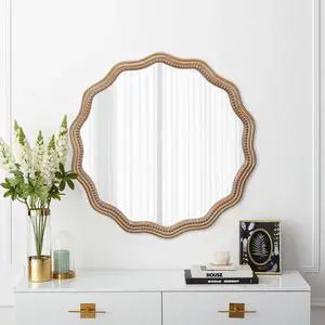 23.62 inches Wood Round Wavy Wall Mirror Round Wall Mirror Scalloped Mirror -Large Decorative Wood Framed Hanging Circle Mirror Modern Farmhouse Decor for Bathroom,Living Room, Nursery Decor 23.62 inches Wood Round Wavy Wall Mirror Round Wall Mirror Scalloped Mirror -Large Decorative Wood Framed Hanging Circle Mirror Modern Farmhouse Decor for Bathroom,Living Room, Nursery Decor