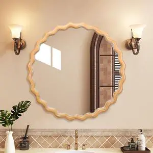 27.5 inches Round wavy Wall Mirror for Bathroom Vanity, Wooden Farmhouse Circle Mirrors for Bedroom, Entryway, Living Room, Kithen Whitewash Edge Decorative Mirror for Home, Office 27.5 inches Round wavy Wall Mirror for Bathroom Vanity, Wooden Farmhouse Circle Mirrors for Bedroom, Entryway, Living Room, Kithen Whitewash Edge Decorative Mirror for Home, Office