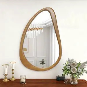 Modern Irregular Teardrop Wooden Wall Mirror, 29.92" x 20.08" Decorative Accent Mirror for Bathroom, Bedroom, Living Room, Mid-Century Home Decor Modern Irregular Teardrop Wooden Wall Mirror, 29.92" x 20.08" Decorative Accent Mirror for Bathroom, Bedroom, Living Room, Mid-Century Home Decor