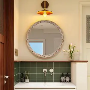 Vintage Rustic Round Wall Mirror (23.62" x 23.62") - Distressed Wood Frame with Rivet Detail, Decorative Hanging Mirror for Bathroom, Bedroom, Entryway Vintage Rustic Round Wall Mirror (23.62" x 23.62") - Distressed Wood Frame with Rivet Detail, Decorative Hanging Mirror for Bathroom, Bedroom, Entryway